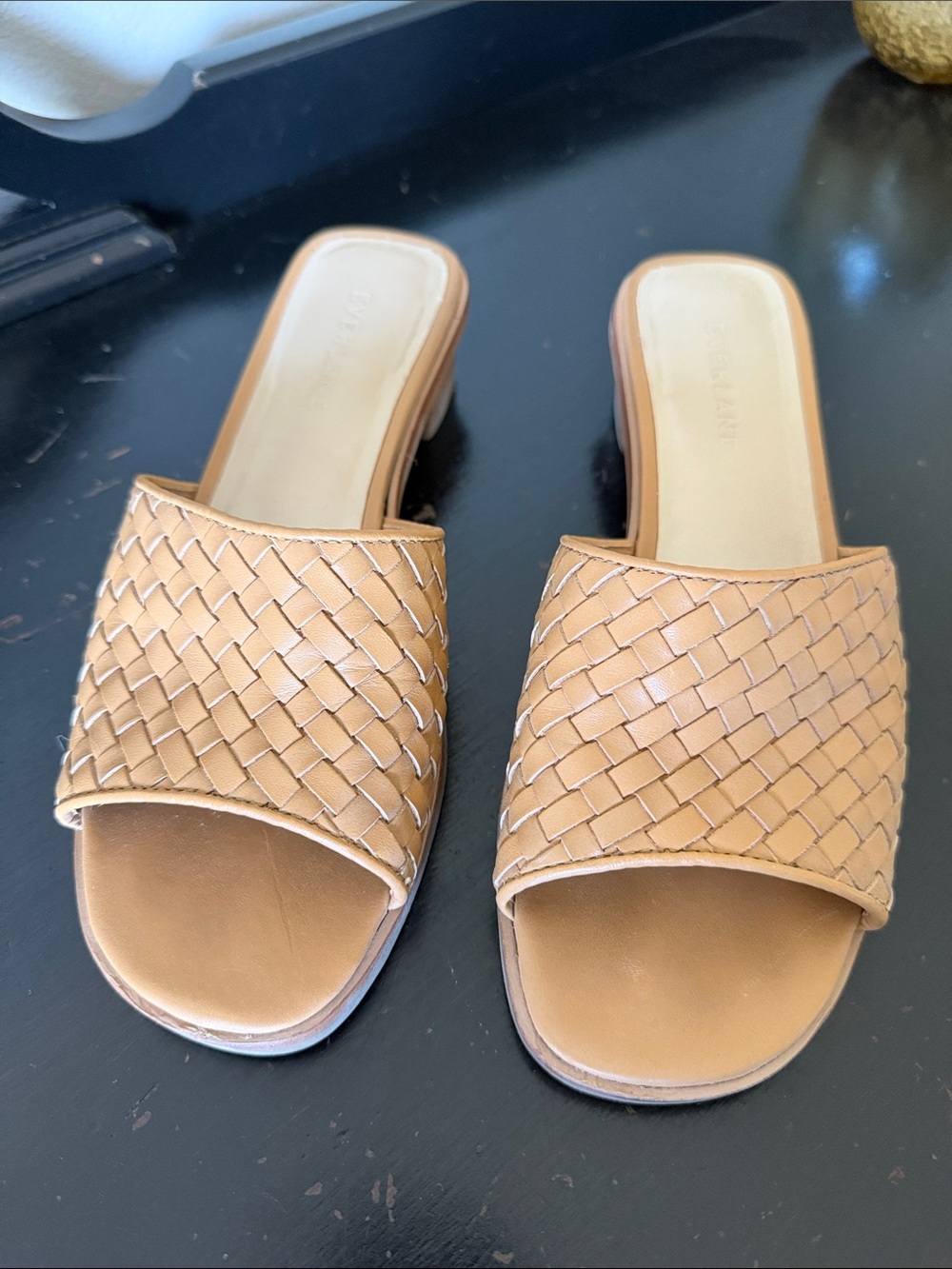 Everlane Woven Slide Mules in Tan Leather